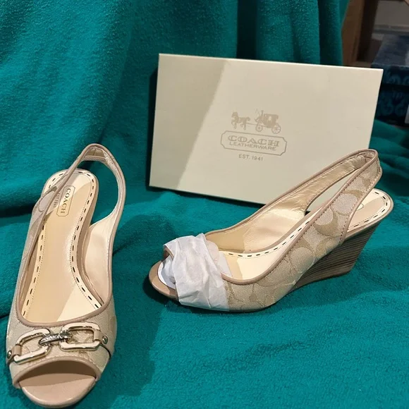 Coach Tan Signature Wedge Sandals - Picture 3 of 3